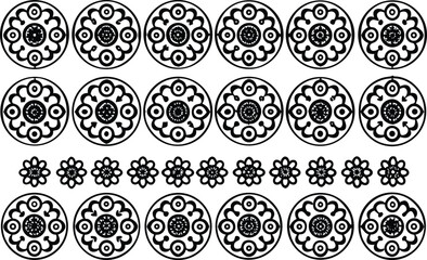 Seamless pattern of ornamental floral motifs and mandala elements