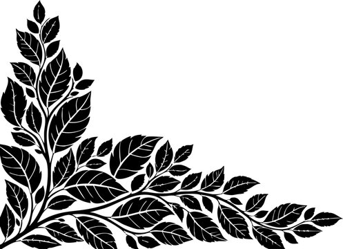 Elegant black leaf vine flourish design element adding organic beauty and sophisticated detail to invitations, cards, and decorative projects.