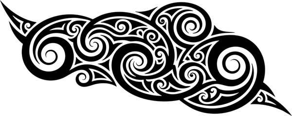 Dynamic tribal swirl pattern offers bold graphic element for modern designs and artistic expression