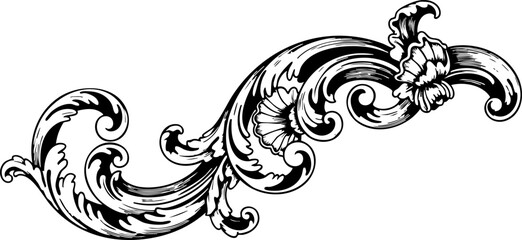 Elegant vintage scrollwork flourish with intricate floral details, perfect for ornate invitations and decorative designs
