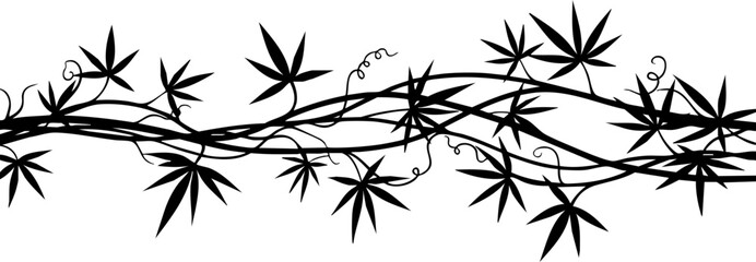 Elegant black vine with stylized leaves creates a natural border, perfect for decorative accents and organic design elements