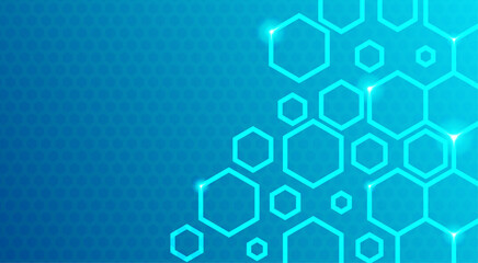 Futuristic Neon Blue Technology Background with Glowing Hexagon Grid Pattern
