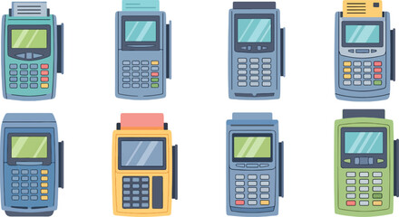 Collection of Colorful Portable Payment Terminals with Keypads and Screens
