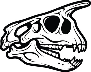 Monochrome dinosaur skull illustration