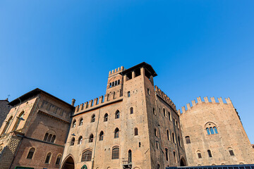The stunning facade of the Palazzo del Podesta in Bologna, Italy, a historic building built around 1200 and located near Piazza Maggiore.