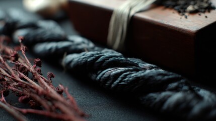 Dark chocolate bar with spices and red twine