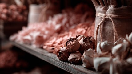 Close-up of butcher shop display showing different raw meats and sausages with spices