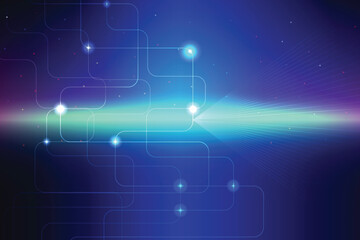 Vibrant abstract digital art. Blue and purple electrical lines represent movement and technology in a futuristic landscape. circuit background.