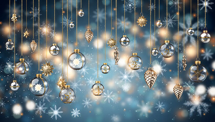 Set of Shining Christmas Decorations on Blue  Background