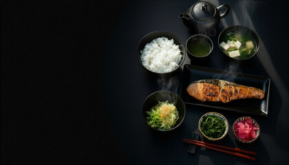 Japanese Breakfast with Grilled Salmon
