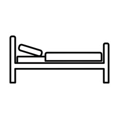 Simple line art icon of a hospital bed with pillow and mattress representing healthcare and medical care services