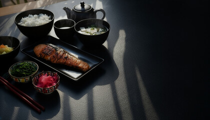 Japanese Breakfast with Grilled Salmon