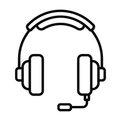 Simple outline drawing of a pair of headphones with a microphone for communication and audio listening