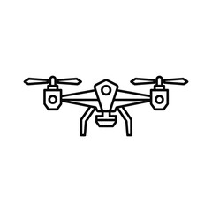 Modern quadcopter drone icon with four rotors and landing gear in a simple outline style