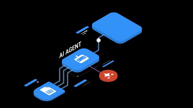 AI agent: Intelligent Workflow Node Interface for automated data analysis, animated video with Alpha channel.
