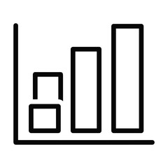 Simple black and white line art illustration of a bar chart showing increasing data progression and growth over time
