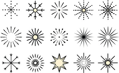 Set of starburst and snowflake icons for design and celebration backgrounds