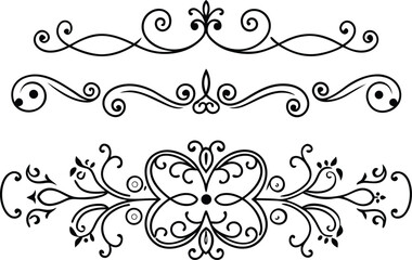 Set of three ornate black decorative flourishes and dividers