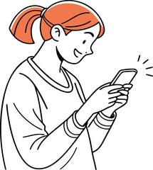 Vector Illustration of a Woman Using Smartphone – Modern Line Art of Female User Browsing Mobile Device Adobe Illustrator Artwork
