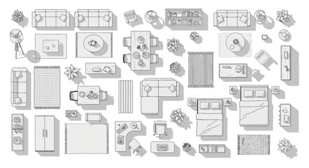 furniture plan view arrangement of sofas beds tables and plants showcasing interior design concepts and providing a floorplan template for modern households