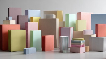 Abstract pastel colored blocks in geometric arrangement on white background for creative concept