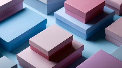 Abstract pattern of pastel 3D blocks in layered geometric design with blue and pink tones