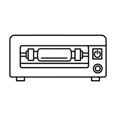 Simple line art illustration of a compact tabletop laboratory equipment with a rotating cylinder and control buttons