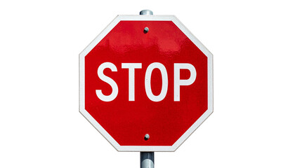 Obraz premium A classic red stop sign isolated on a white background, ideal for traffic, safety, and warning design projects.