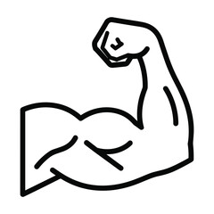 Simple line art illustration of a flexed bicep muscle showing strength and power in a clean outline style
