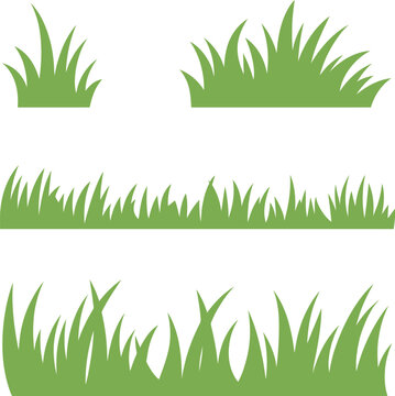 Green grass vector set, fresh spring meadow elements nature