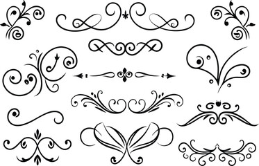 Collection of ornamental dividers and flourishes in black and white vector