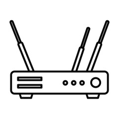 Simple line art icon of a wireless router with three antennas for internet connectivity and network signal transmission