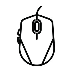 Simple outline icon of a computer mouse with a cable and side buttons for digital technology and input devices