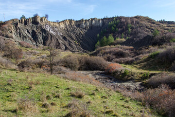 mountain landscape with blue sky, Meledic Plateau, Manzalesti Village, Buzau, Romania