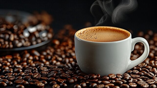 Coffee Cup and Beans Scene, Coffee Design Element (Suitable for Coffee Ads, Catering Scenarios, Visual Materials, etc.)