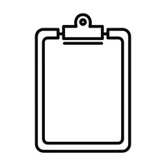 Simple outline icon of a clipboard with a clip at the top for holding papers and documents