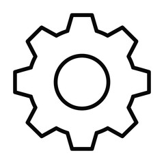 Simple outline icon of a single gear wheel with a central hole representing mechanics and engineering concepts