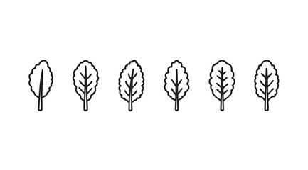A row of stylized leaf silhouettes with detailed veins in black and white
