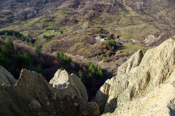 mountain landscape with rocks, Medelic Plateau, Manzalesti Village, Buzau, Romania 