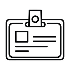 Simple outline icon of a rectangular identification badge with a clip for attachment and placeholder for photo and text