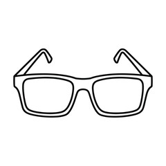 Simple outline drawing of modern rectangular eyeglasses with thin frames and temples on a white background