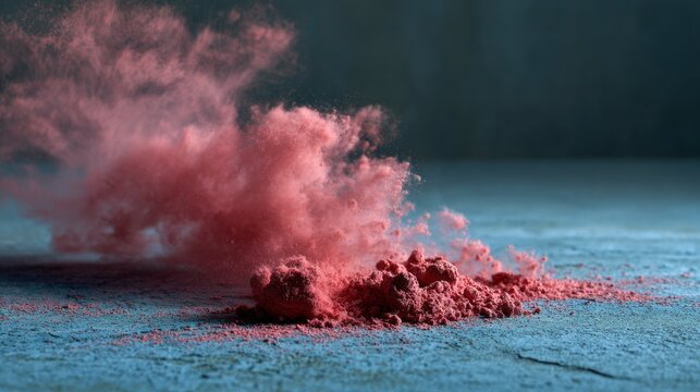 Vibrant pink powder cloud explosion on surface captured in motion with dramatic lighting