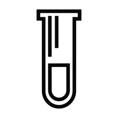 Simple outline icon of a laboratory test tube containing a small amount of liquid for scientific research and medical experiments