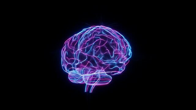 Digital Brain Hologram for AI, Neuroscience & Mental Health Technology | Futuristic Human Mind Interface & Data Visualization