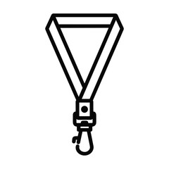 Simple outline icon of a lanyard with a clip for holding keys or id badges isolated on white background