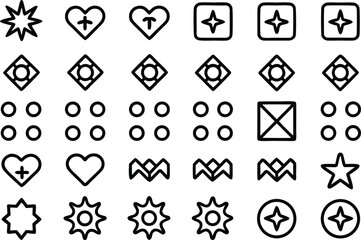 Collection of diverse abstract geometric icons and symbols on white background