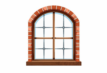 Obraz premium Illustration of a Rustic Brick Arched Window with Wooden Frame and Decorative Glass Elements Capturing Classic Architectural Details and Timeless Design Aesthetics