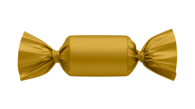 Golden candy wrapper with twist ends isolated on white background
