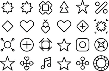 Collection of simple outline icons for graphic design and web use
