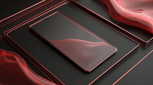 Abstract digital artwork with flowing red fabric and metallic geometric forms